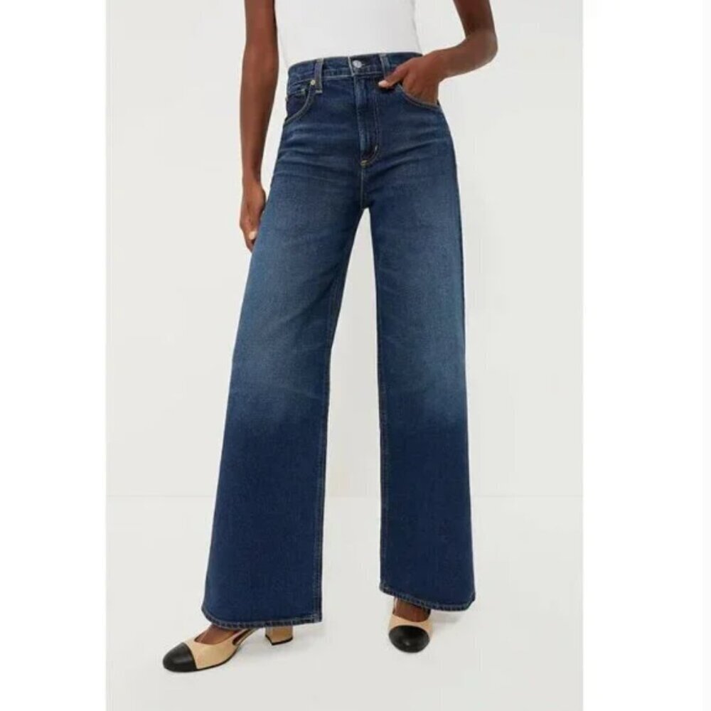 Citizens of Humanity Paloma Wide Leg High Waist Jean in Dark Indigo Blue 32
